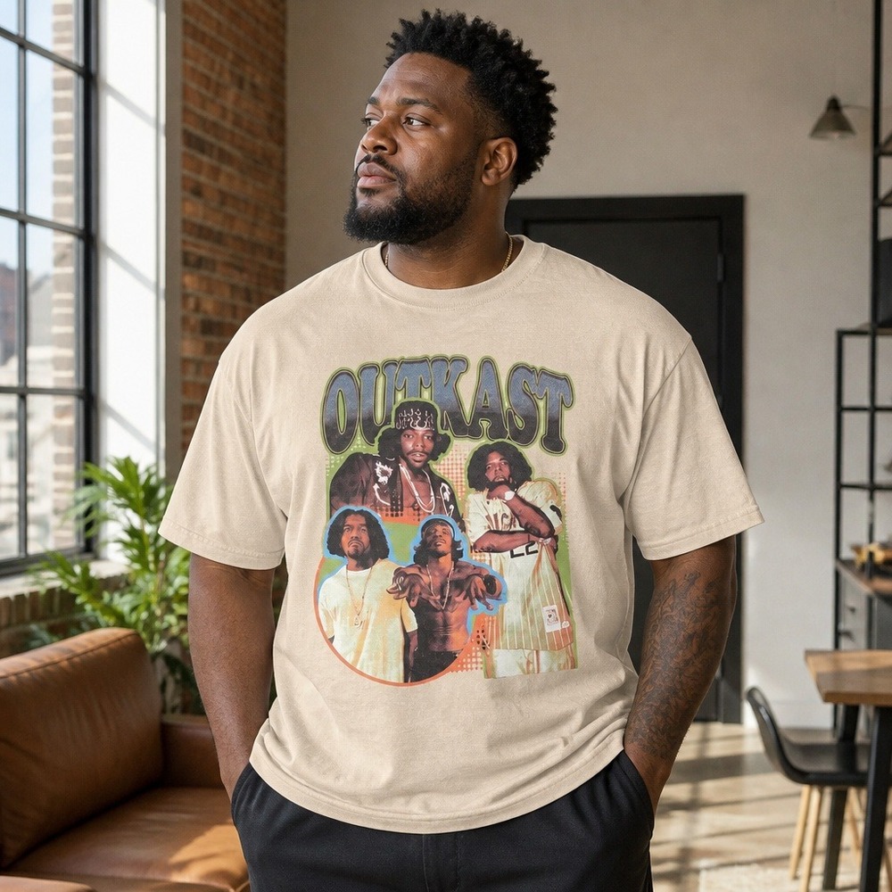 Outkast‎ Hip Hop Graphic T-Shirt Mens Large Beige Cotton Short Sleeve Tee